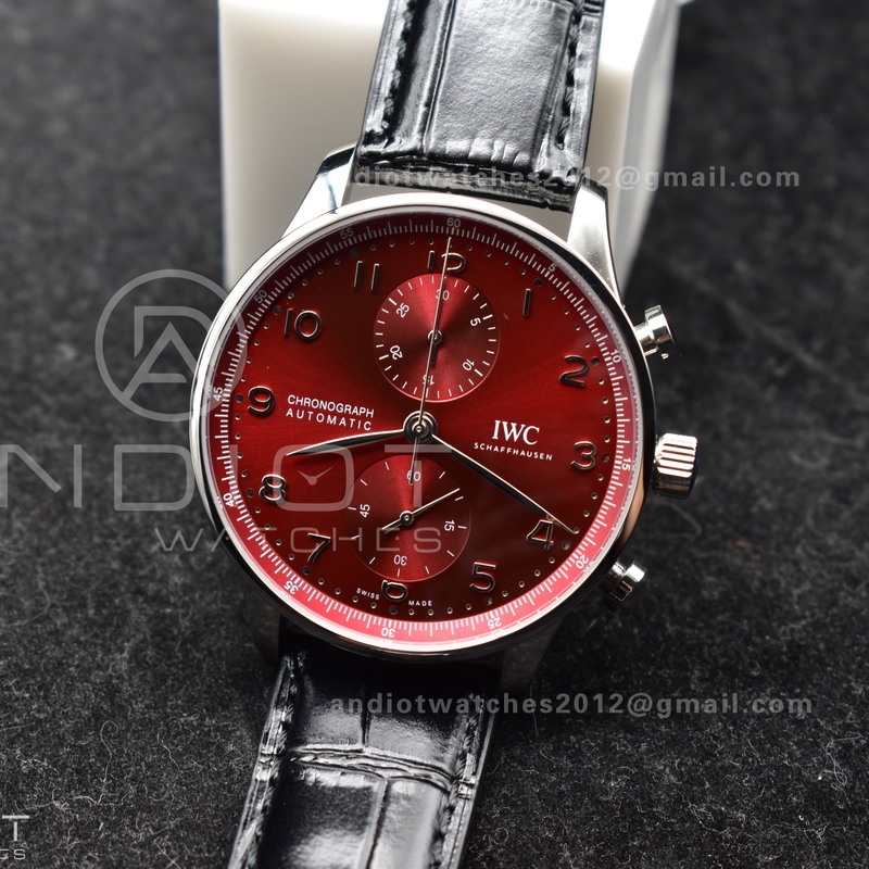 Portuguese Chrono IW3716 ZF 1:1 Best Edition Red Dial on Black Leather Strap A7750